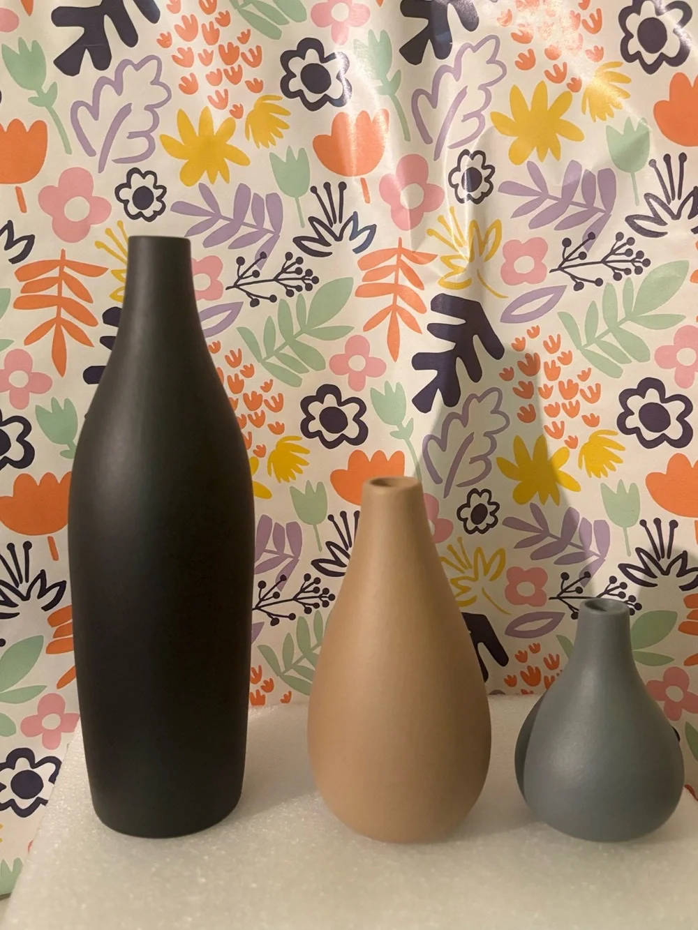 Matte Ceramic Decorative Vase Set - Black, Tan, Gray